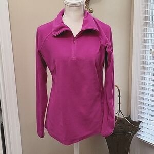 Columbia fuchsia 1/4 zip front fleece top long sleeve embroidered logo Med EUC…